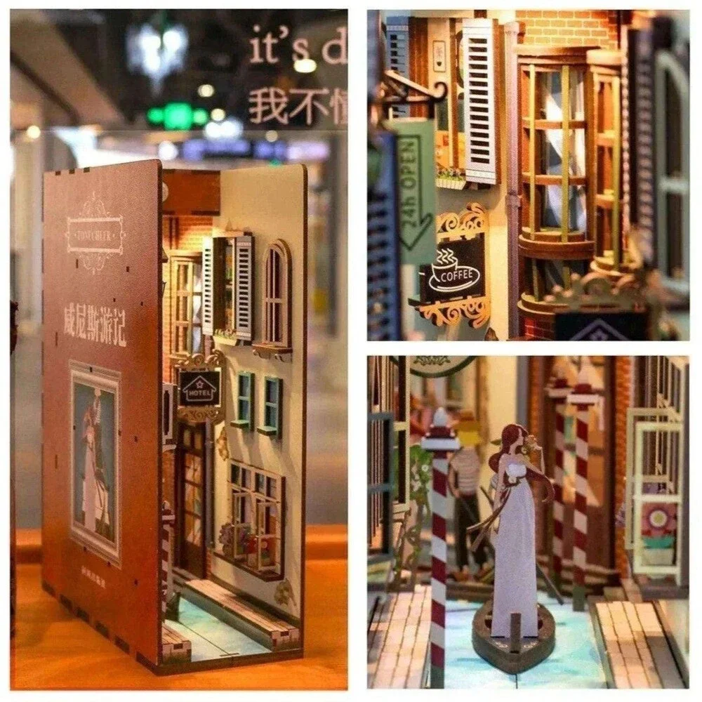 Travel In Venice Italy 3D Puzzle LED Light Book Nook Kit Tonecheer Hands Craft